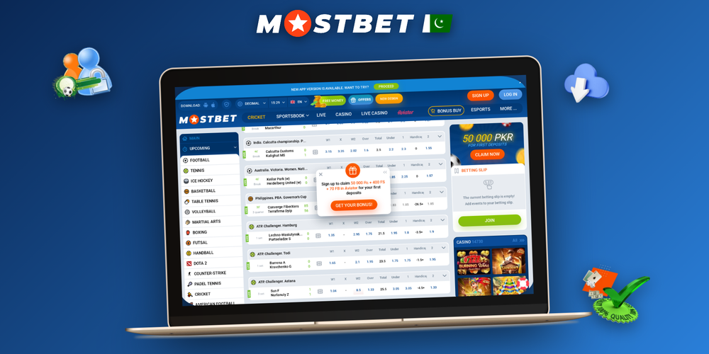 Mostbet download for PC fully installed with sports lobby and account panel displayed